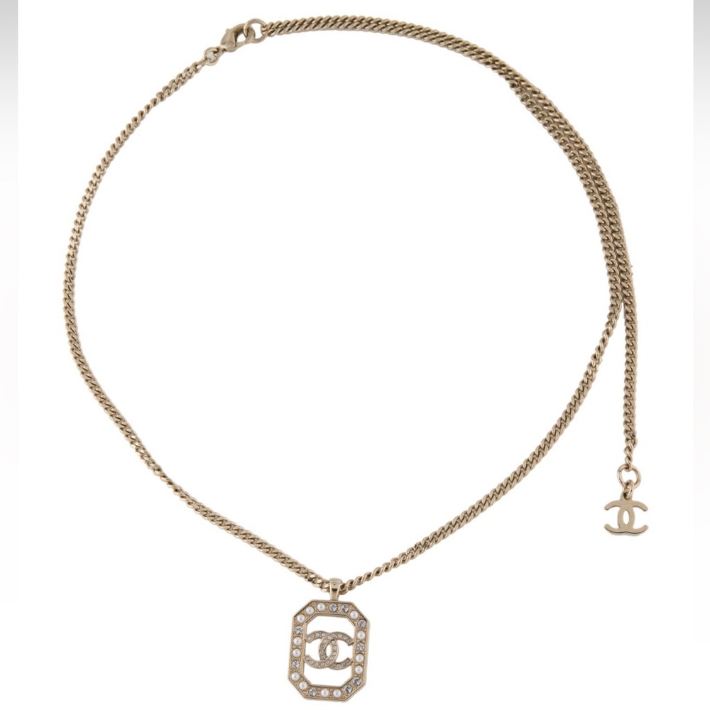 Chanel 2023 Faux Pearl & Strass CC Pendant Necklace